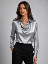 Women’s Satin Feel Drape Blouse – Elegant Fluid Silhouette