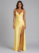 Women’s Satin Feel High Split Maxi Dress – Elegant Occasion Gown