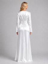 Women’s Satin Feel Long Sleeve Maxi Dress – Elegant Occasion Style
