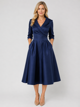 Women’s Satin Feel Midi Dress – Elegant Wrap Style