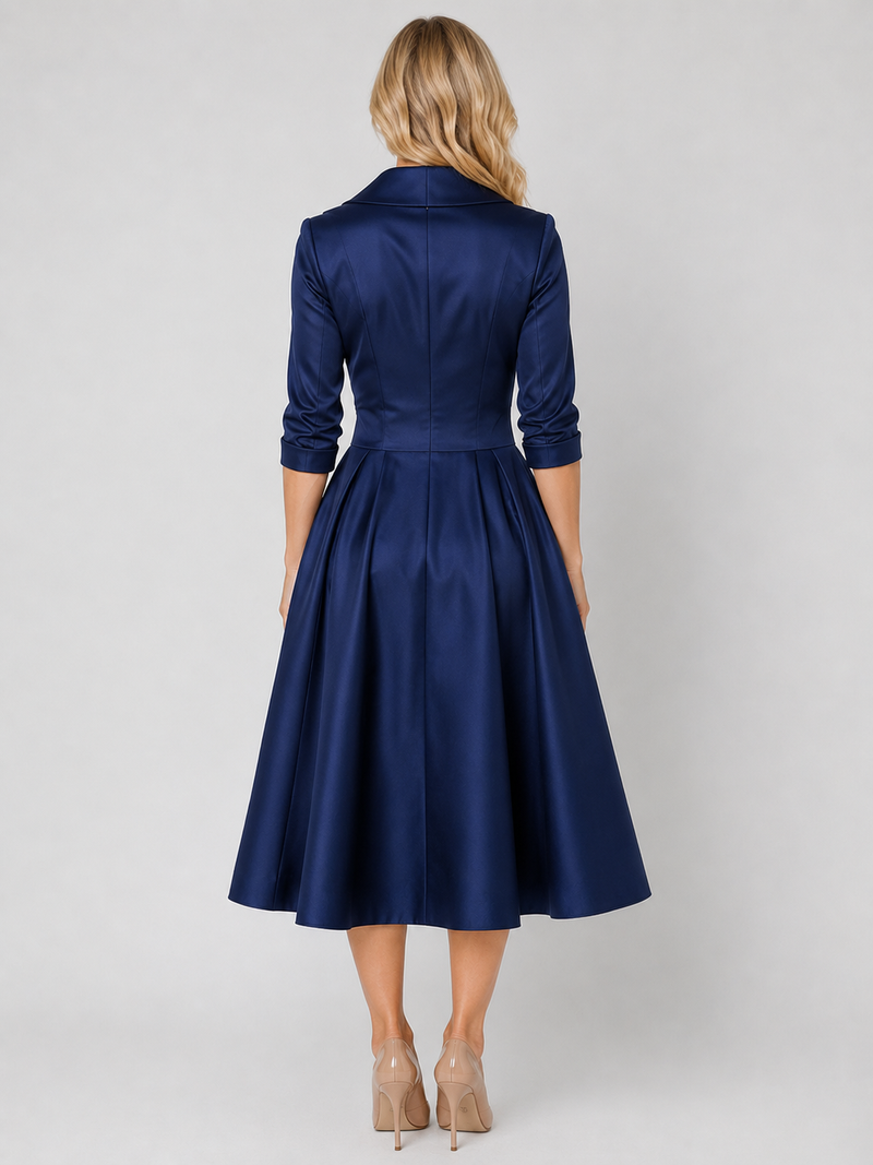 Women’s Satin Feel Midi Dress - Elegant Wrap Style