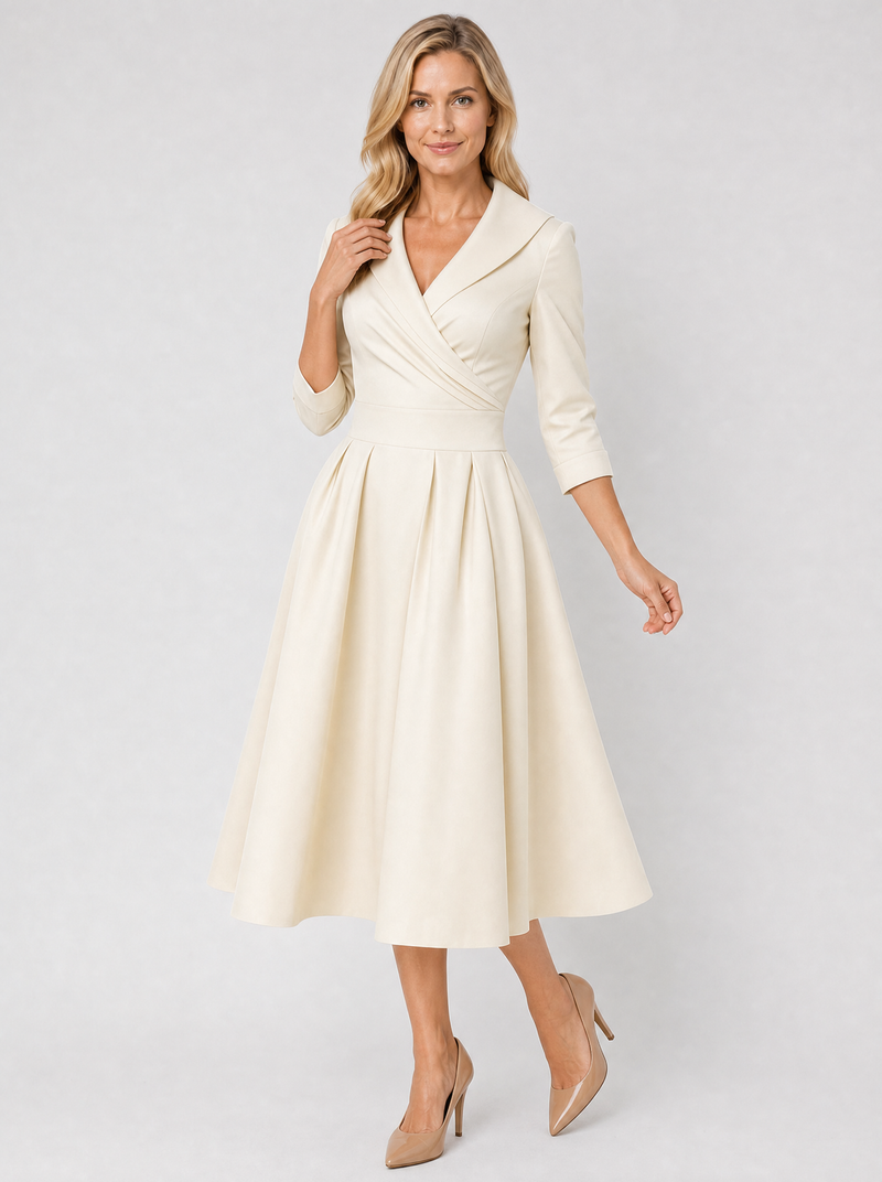 Women’s Satin Feel Midi Dress - Elegant Wrap Style