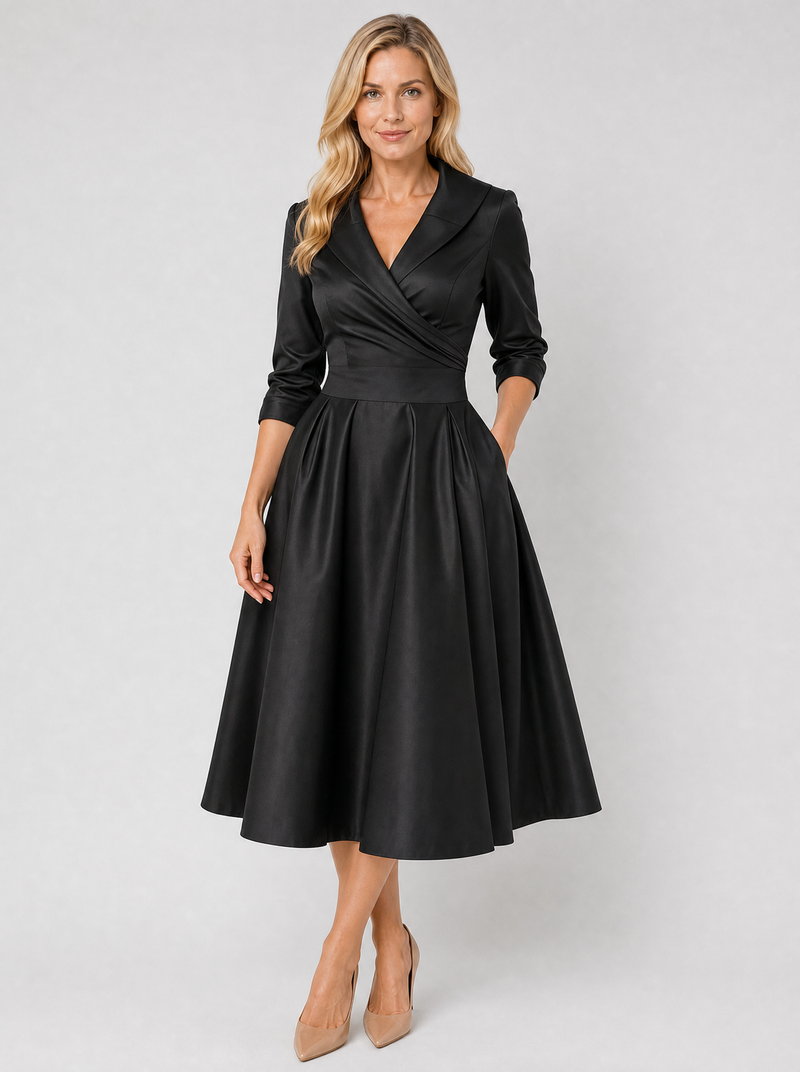 Women’s Satin Feel Midi Dress - Elegant Wrap Style