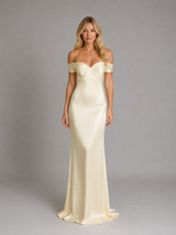 Women’s Satin Feel Off-Shoulder Maxi Dress – Evening Gown