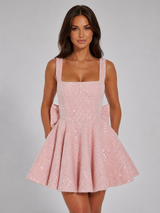 Women's Sparkly Sequin Bow Mini Dress – Cocktail Party Occasion