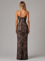 Women's Strapless Lace Corset Maxi Dress – Elegant Evening Gown