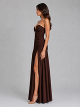 Women’s Strapless Ruched Maxi Dress – Wedding Guest Gown