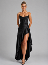 Women’s Strappy Maxi Dress with Thigh Split and Asymmetrical Hem – Elegant Evening Dress