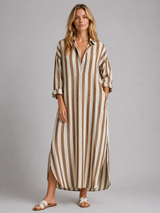 Women’s Striped Shirt Dress with Pockets – Long Relaxed Fit