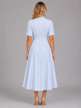 Women’s Striped Shirt Maxi Dress – Tie Waist Summer Style