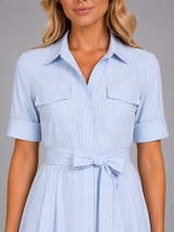 Women’s Striped Shirt Maxi Dress – Tie Waist Summer Style