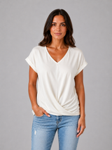 Women's V-Neck Draped T-Shirt – Relaxed Short Sleeve Top