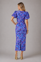 Women’s V-Neck Puff Sleeve Midi Dress –  Summer Occasion Style