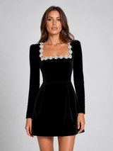 Women’s Velvet Crystal Neckline Mini Dress – Elegant Evening Silhouette