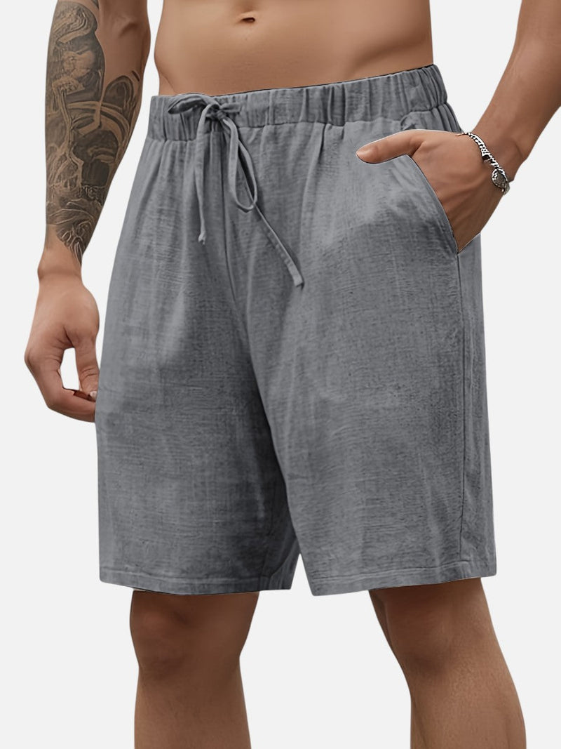 Men’s Casual Drawstring Shorts - Lightweight Linen Look
