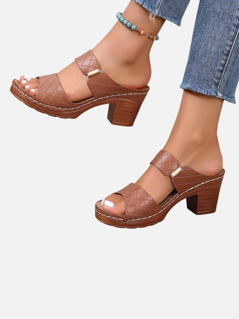 Women’s Comfort Block Heel Sandals - Quilted Leather Look