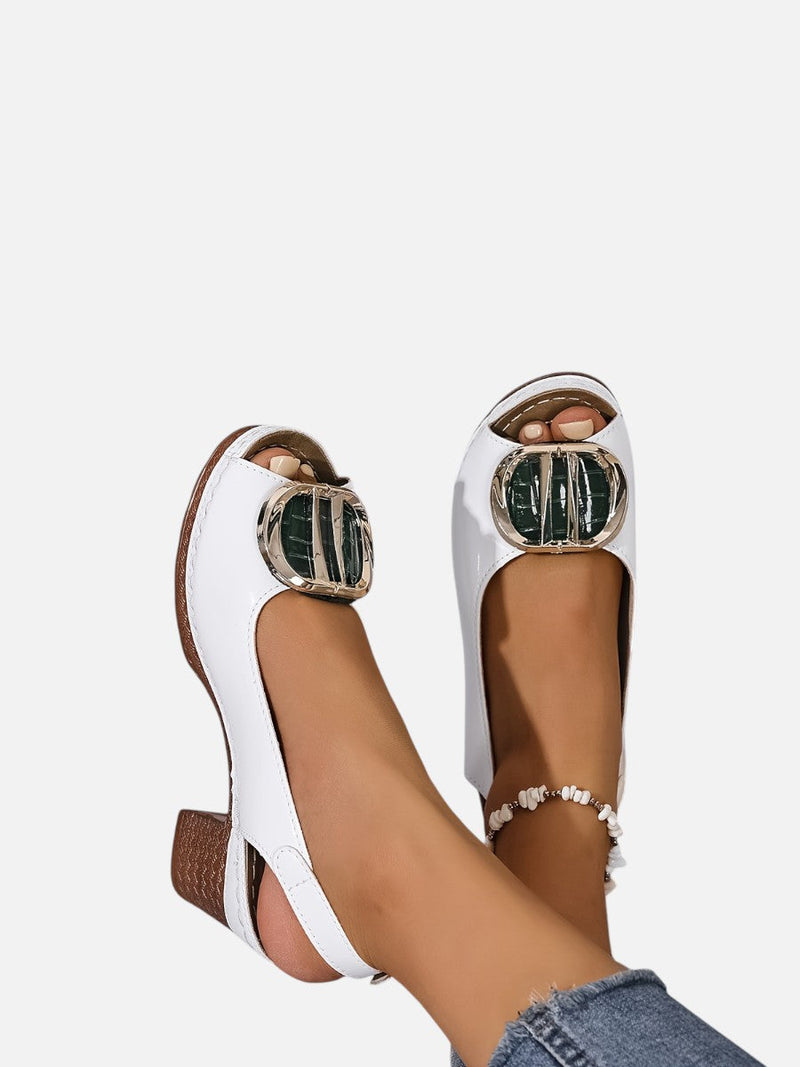 Women’s Comfort Strap Heels - Glossy Leather Look Style
