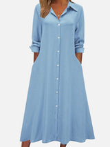 Women’s Button Front Midi Shirt Dress – Relaxed Flattering Fit