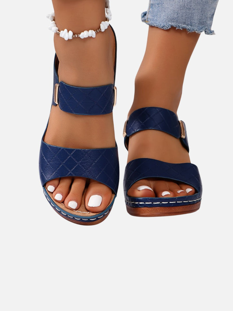 Women’s Comfort Block Heel Sandals - Quilted Leather Look