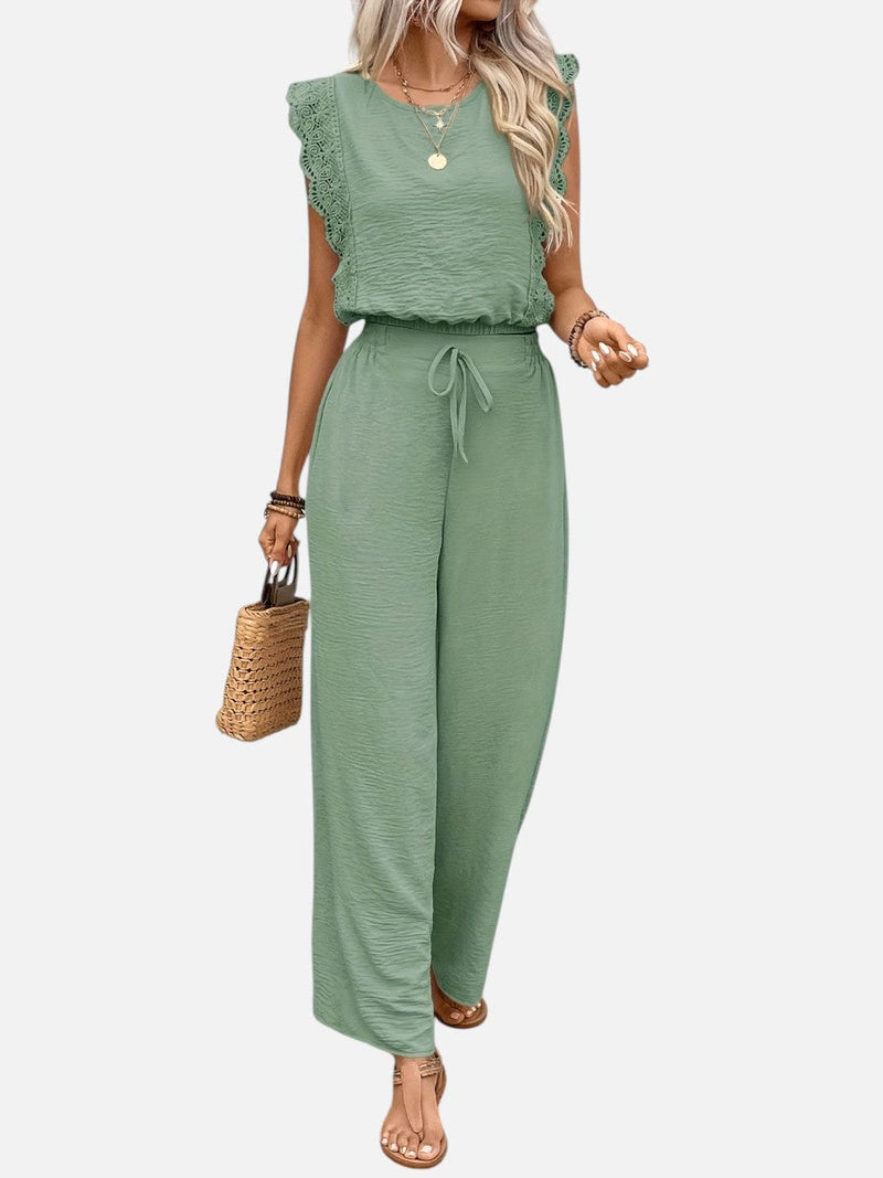 Women’s Two Piece Outfit Set - Relaxed Top & Wide Leg Trousers