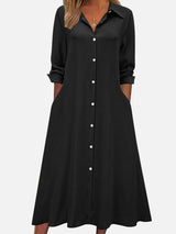 Women’s Button Front Midi Shirt Dress – Relaxed Flattering Fit