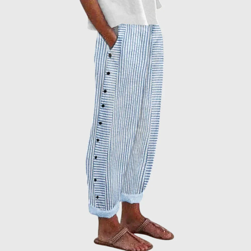 Women’s Striped Button Detail Trousers - Relaxed Fit