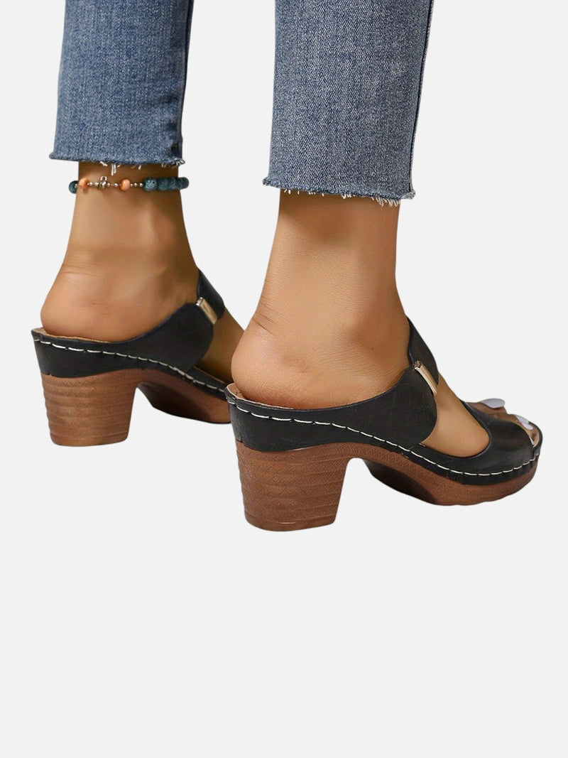 Women’s Comfort Block Heel Sandals - Quilted Leather Look