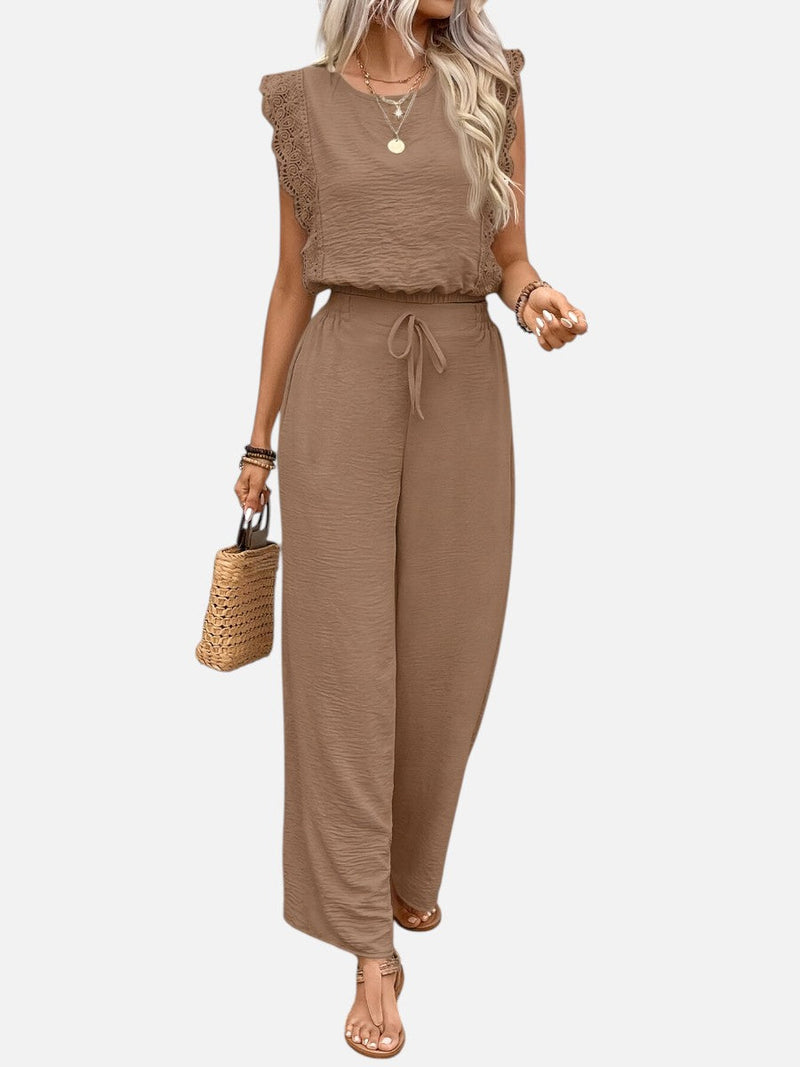 Women’s Two Piece Outfit Set - Relaxed Top & Wide Leg Trousers