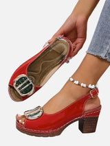 Women’s Comfort Strap Heels – Glossy Leather Look Style