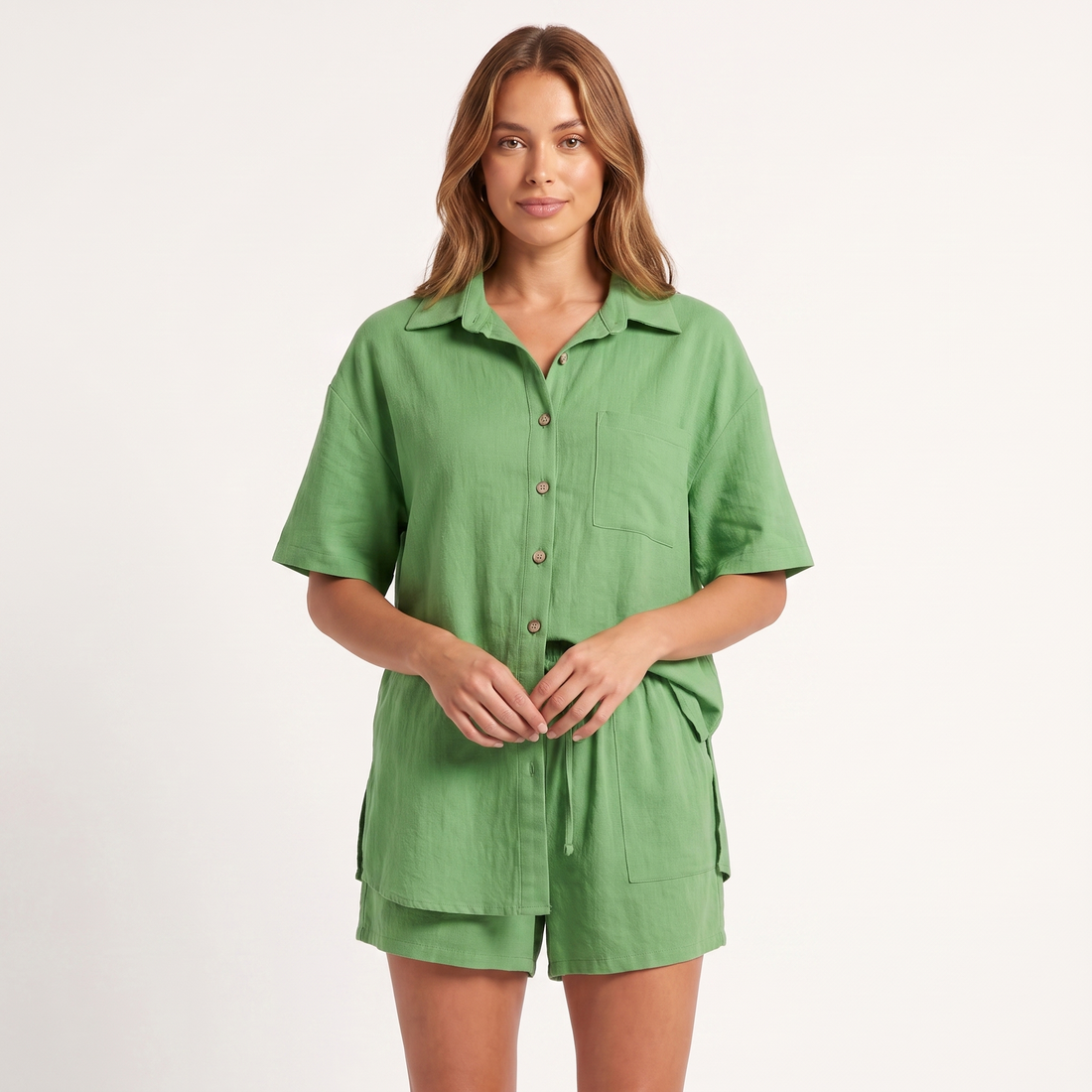 Maeve Women's Co-Ord Set – Shirt & Shorts Short-Sleeve Camp-Collar Two-Piece
