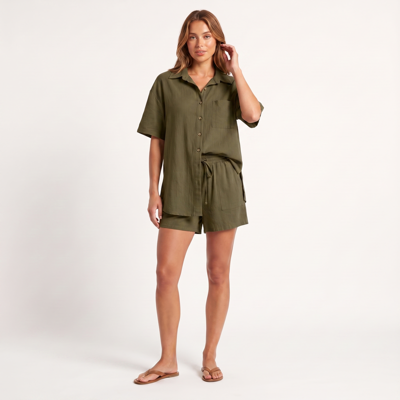 Maeve Women's Co-Ord Set - Shirt & Shorts Short-Sleeve Camp-Collar Two-Piece