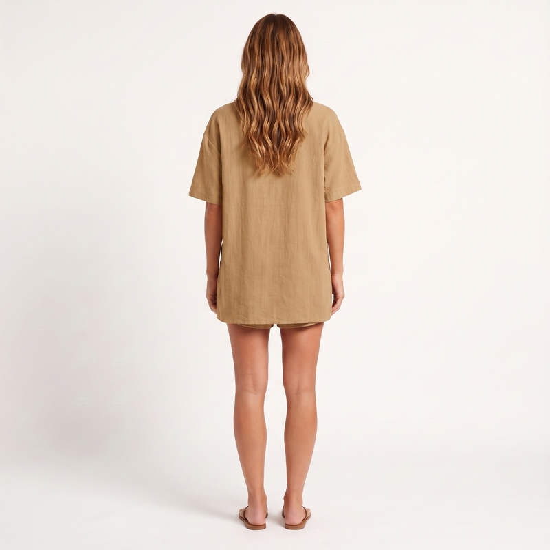 Maeve Women's Co-Ord Set - Shirt & Shorts Short-Sleeve Camp-Collar Two-Piece
