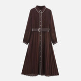 Women’s Pleated Long Sleeve Midi Dress