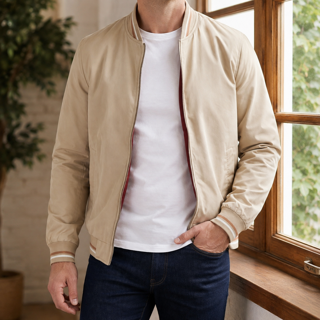 Rufus Lightweight Bomber Jacket - Beige