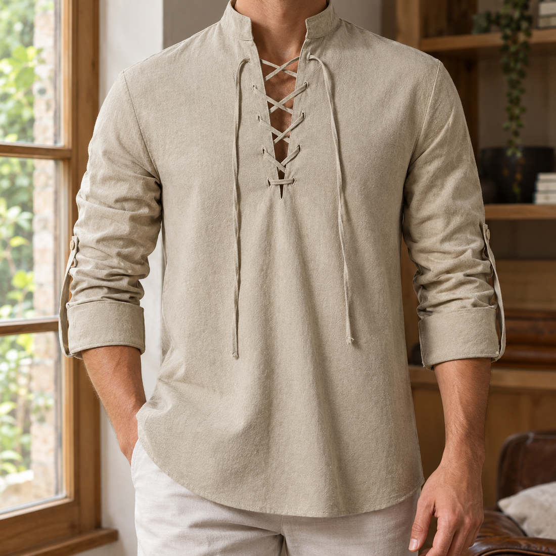 Hudson Lace-Up Shirt - Khaki