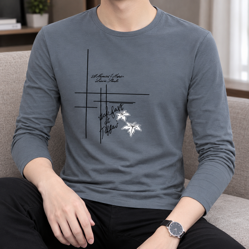 Marco Crew Neck Top - Bamboo Flower Dark Gray