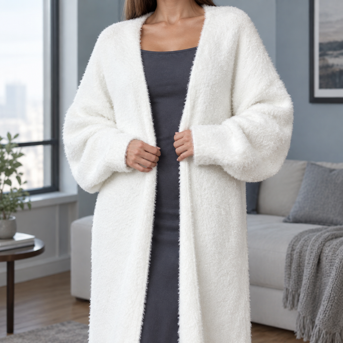 Jade Plush Cardigan - White