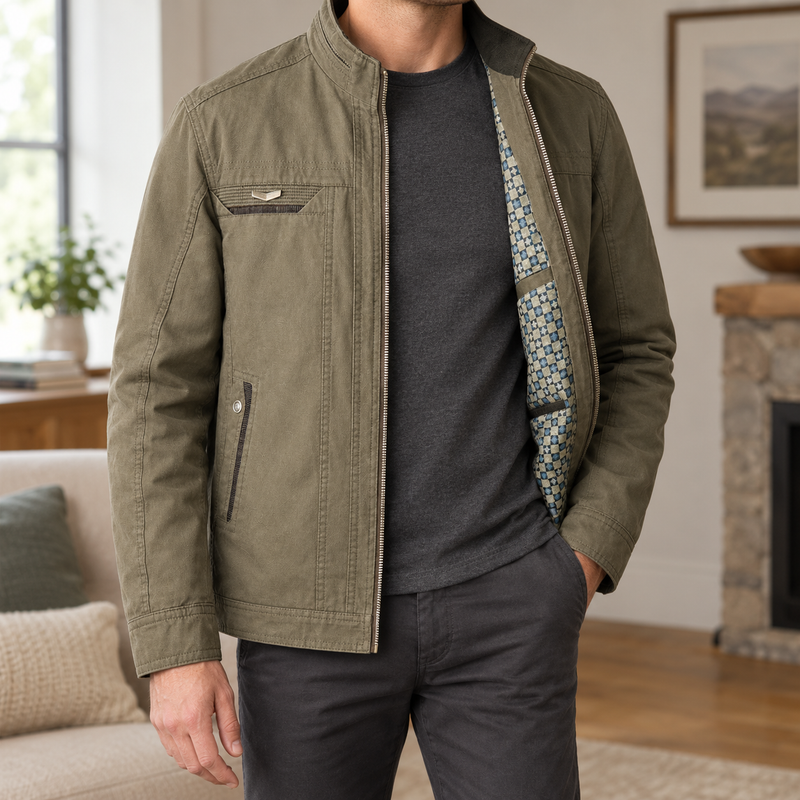 Dorian Stand Collar Jacket - Olive Green