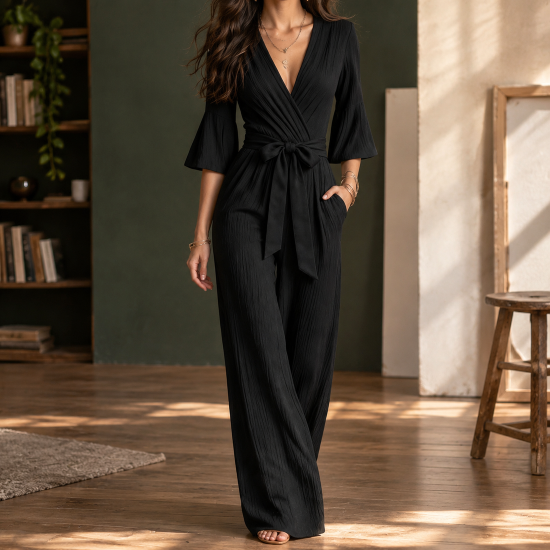Fernanda Wrap Front Jumpsuit - Black