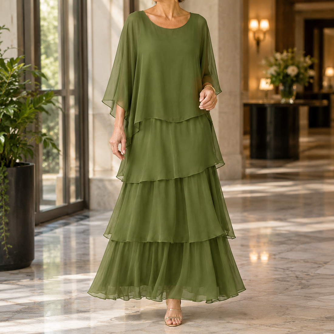 Theodora-Eve Layered Maxi Dress - Dark Green