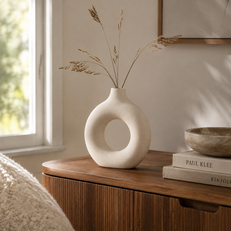 Greystone Sculptural Ring Vase - Styled Room Scene