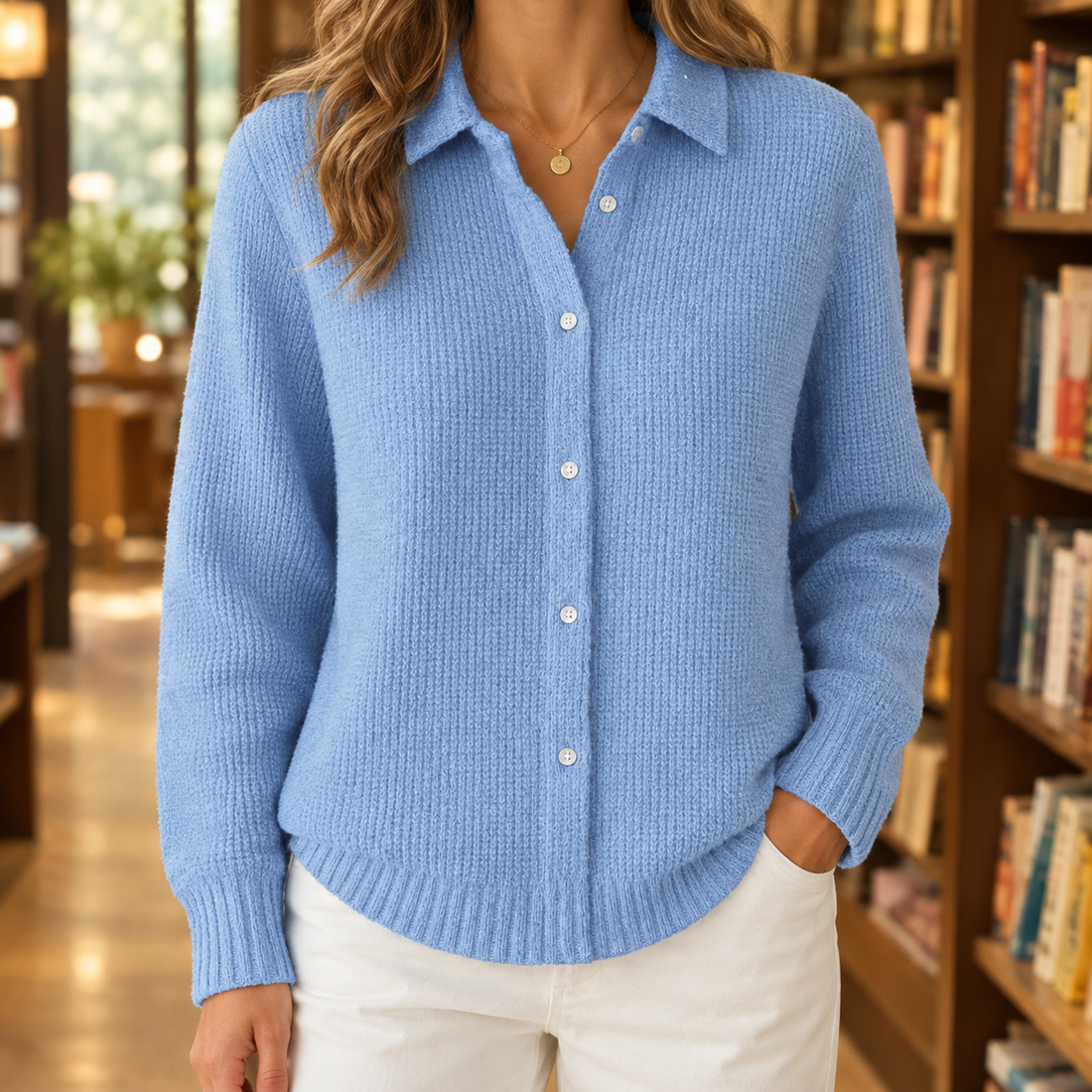 Sabina-Skye Collared Sweater - Blue