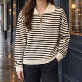 Stacey-Lane Striped Zip Top - Apricot