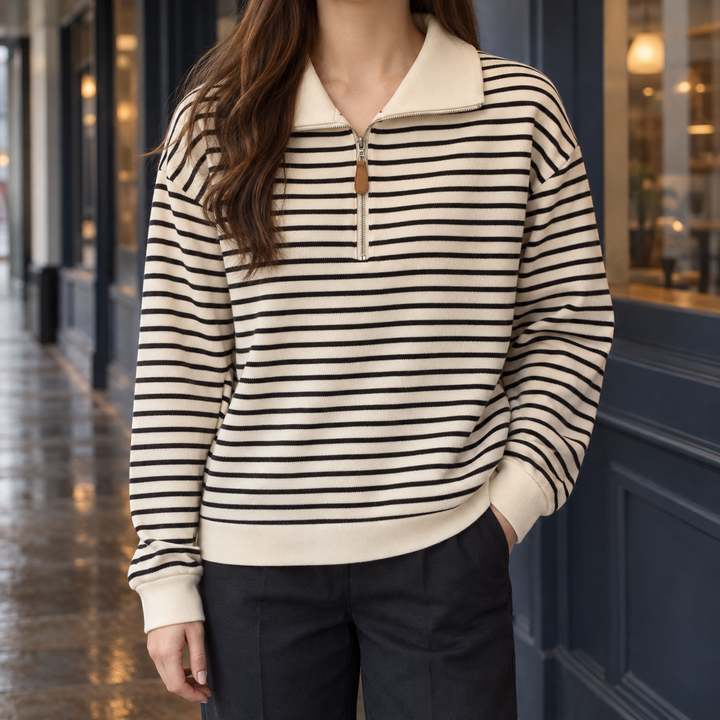 Stacey-Lane Striped Zip Top