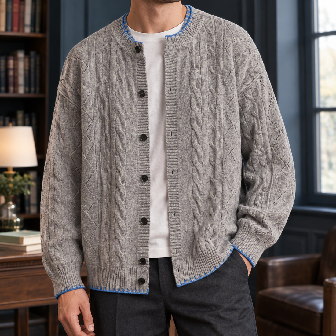 Hugh Cable Cardigan - Gray