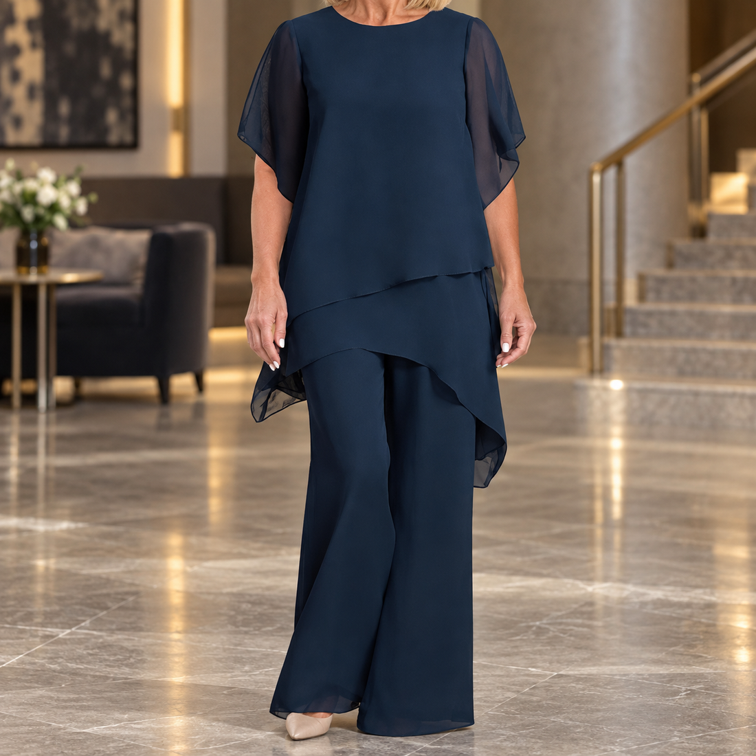 Tamsin-Faye Layered Pants Set - Navy Blue