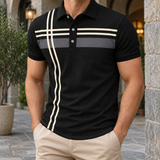 Hudson Striped Polo - Black