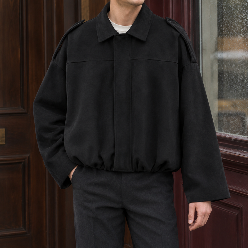 Marco Suede Bomber Jacket - Black