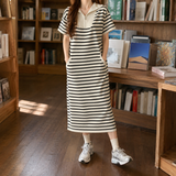 Noemie Striped Midi Dress - Cream And Black Stripe