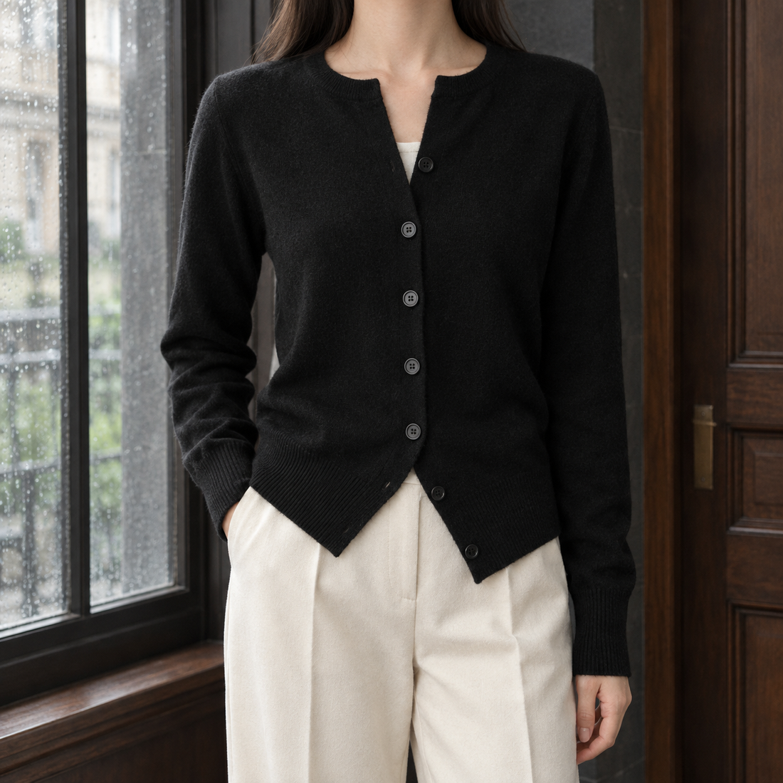 Cecilia Button Front Sweater - Black